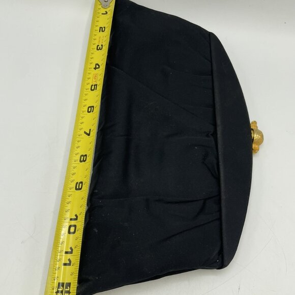 Vintage CROWN LEWIS Black Purse Clutch Evening Handbag 12” X 6” Gold Latch - Picture 10 of 12